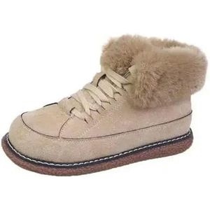 ZIRIA warme schoenen dames winter plus fleece dikke zolen ronde vetersluiting sneeuwlaarzen antislip sneeuwlaarzen, Beige, 38 EU