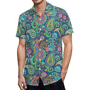 Paisley Psyche Hawaiiaanse shirts voor heren, casual overhemd met korte mouwen, knoopsluiting, vakantie, strandshirts, S