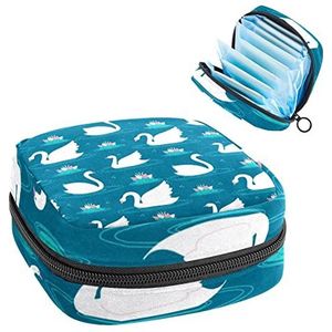 Witte Zwaan Spelen In De Lotus Plant Pool,Periode Pouch Draagbaar,Tampon Opbergtas,Tampon Houder voor Portemonnee Vrouwelijke Product Organizer, Meerkleurig, 4.7x6.6x6.6 in/12x17x17 cm