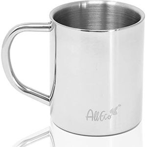 AllEco® Roestvrijstalen thermobeker met handvat, 400 ml, roestvrijstalen koffiebeker, metalen thermosbeker, dubbelwandige isolatiebeker, koffiemok, kopje, camping, accessoires, metalen beker, Zero Waste