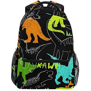 Jeansame Rugzak Schooltas School Tassen Knapzak Rugzak Hippie Dinosaurs Zwart