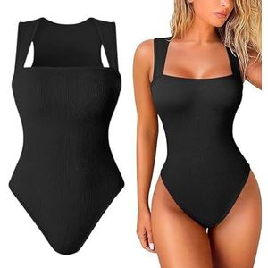 Roarrave bodysuit, Roarrave mouwloze tanktops met buikcontrole, sexy mouwloze bodysuits(Black,XL)