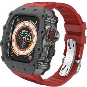 dayeer Koolstofvezel cover Fluororubber band Mod Kit voor Apple Watch Ultra2 Ultra, horlogeband met bezel Voor Iwatch Series9/8/7/6/5/4/se (Color : Redbs, Size : 49mm for ultra2 ultra)