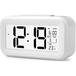YONO Digitale Wekker - Alarm Klok met Temperatuur, Kalender en LED Verlichting - Wit
