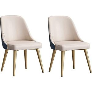GEIRONV moderne eetkamer keuken kamer stoelen set van 2, zachte pu lederen hoes kussen zitting gestoffeerde metalen poten woonkamer stoelen Eetstoelen (Color : White, Size : 45x40x80cm)
