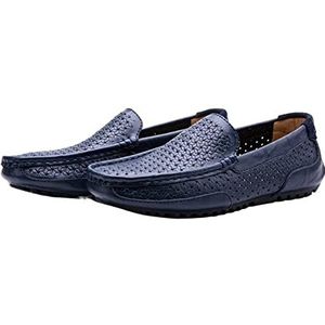 Loafers voor mannen mocassins schoenen ademend lichtgewicht eenvoudig leer comfortabel lichtgewicht flexibel bruiloft mode instapper, Blauw, 42 EU