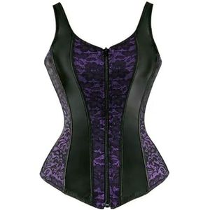 Steampunk Bandjes Overbuste Korset Met Cup Rits Sexy Jacquard Bloemen Corset Taille Cincher Bustier Lingerie Top Plus Size, 2928paars, M