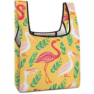 Tropische flamingo's pelikanen herbruikbare boodschappentassen opvouwbare boodschappentassen grote opvouwbare draagtas met lange handgrepen