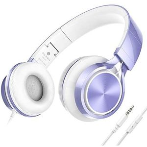Ailihen MS300 Bedrade hoofdtelefoon met microfoon voor Chromebook Laptop Computer Smartphone, 3,5 mm Jack Opvouwbare Lichtgewicht Headset voor Schoolmeisjes Jongens Tiener Online Klaslokaal (Violet)