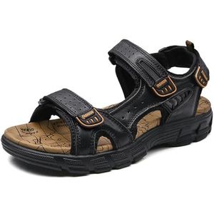 DRNSYHX Sandalen voor heren en heren, leren sandalen met brede pasvorm, wandelsandalen voor sport, outdoor, open teen, comfortabele zachte zomerstrandschoenen, verstelbare riemen - voor reizen,