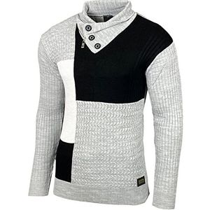 Heren grof gebreide trui gebreide kraag winter vrijetijdsjas patroon design gemêleerd sweatshirt trui B-5112, grijs, S