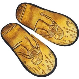 BONDIJ Egypte hiërogliefen print pantoffels zachte pluche huispantoffels warme instappers gezellige indoor outdoor slippers voor vrouwen, Zwart, one size