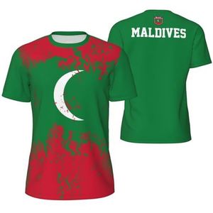 Sport T-Shirt Vintage Malediven Vlag Graan Tees 3D Gedrukt voor Fitness Running Voetbal, Meerkleurig, M