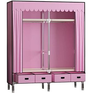 Stoffen kleerkast, draagbare kledingkast, Draagbare stoffen kledingkast met ophangrail, planken, kledingkastopslagorganisator, stoffen kledingkast for slaapkamer, Roze-140x45x168cm (Color : Pink, Si