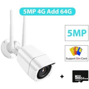 Bewakingscamera, 5MP HD IP Camera Met 4G Sim-kaart Outdoor Bullet Camera 1080P Audio Video Surveillance Beveiliging CCTV Camera P2P(5MP 4G Add 64G)