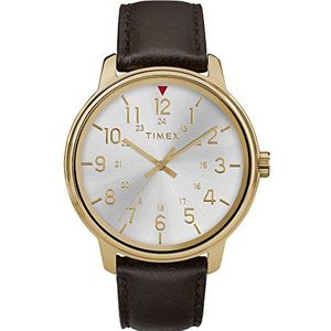 Timex Men's TW2R85600 Basics 43mm Black/Two-Tone Leather Strap Watch