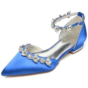 Dames Pumps Met Puntige Neus Satijnen Trouwschoenen Voor Bruidsflats Enkelbandje Bruidsschoenen Formele Galafeestjurk Sandalen,Blauw,36 EU