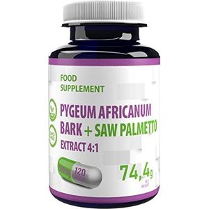 Pygeum Africanum Schors + Zaagpalm (Saw Palmetto) 500mg 120 Vegan Capsules, gestandaardiseerd op 13% fytosterolen, hoge sterkte, Gluten-, GMO-vrij