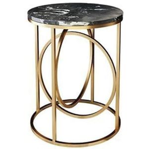 JLVAWIN Salontafel, ronde bijzettafel, bijzettafel met goudkleurig metalen frame, kleine salontafel, nachtkastje salontafel eindtafel voor slaapkamer, woonkamer, bank, balkon, decoratief, zwarte