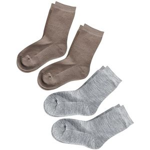 VITSOCKS Merino Wol Sokken Kinderen Warm Gewatteerde Zool (4 PAAR) Jongens Meisjes 2-10 Jaar, lichtgrijs en beige, 27-30