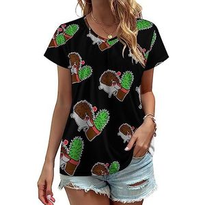 Stekelige Egel En Cactus Dames V-hals T-shirts Leuke Grafische Korte Mouw Casual Tee Tops 4XL
