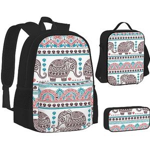 BONDIJ Olifant-blauwe zwarte rugzakken voor school met lunchbox etui, waterbestendige tas voor jongens meisjes leraar geschenken, Olifant patroon1, Eén maat