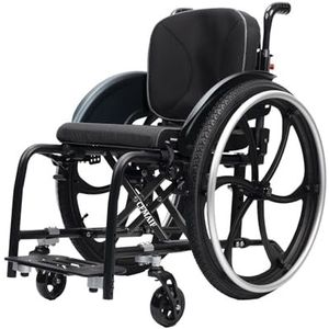 CFMAIF Lichtgewicht opvouwbare rolstoel voor volwassenen, aluminiumlegering sportrolstoel, zelfrijdend, met handremmen, Quick Release achterwielen (zwart, 36 cm zitplaats)