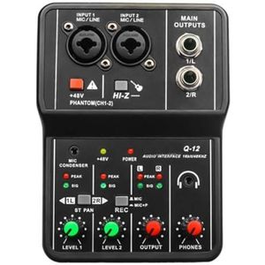 Dannelly Professionele audiomixer, geluidskaart en audio-interface met DJ-mixereffecten, 48V voeding voor podcast/opname/vocal/game voice zwart