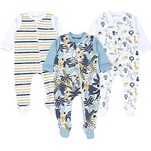 TupTam Baby Pyjama Romper Jumpsuit Met Voeten Ritssluiting Meisjes Jongens 3 Pack, Koala/Safari/Strepen/Mintgroen/Oranje/Blauw, 68