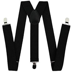 Trimming Shop Clip-On heren bretels Y-vorm verstelbare zware elastische effen bretels voor broek, denims, casual & formele mode-accessoire (zwart, 35mm)