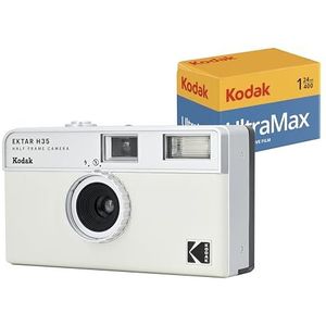 KODAK EKTAR H35 Half Frame-filmcamera-set met 1 rolletje Kodak Ultramax 400/24exp (gebroken wit)