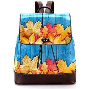 Gepersonaliseerde schooltassen boekentassen voor tiener herfst bladeren over houten, Meerkleurig, 27x12.3x32cm, Rugzak Rugzakken
