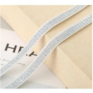 HUIJIQX 5 meter goud zilver glitter elastische banden 10/20/30 mm breedte tailleband elastische band doe-het-zelf naaien kant trim kledingstuk accessoires (zilver-witte rand, 5 METER_10 mm)