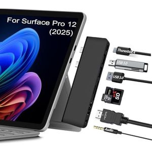 Surface Pro 12 accessoires, Surface Pro 12 USB hub dockingstation met 4K HDMI, USB-C (display + gegevens + opladen), 2 USB 3.0, SD/TF-kaartsleuven, 3,5 mm audio voor Surface Pro 12 inch laptop/tablet