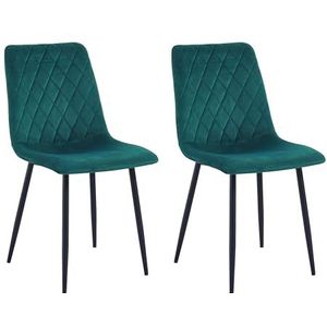 Elisia Eetkamerstoel Set van 2 Groen - Fluweel - Metalen Poot - Woonkamerstoel - Fluwelen Fauteuil Stoel - Roestvrij Staal Keukenstoel Zwart Metalen Poten - Polyester Stoel - Antislip