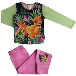 Disney Animals Meisjes Lion King Pyjama - Lange Mouwen - Maten 4 tot 10 Jaar, Groen/Roze, 5-6 Jaren