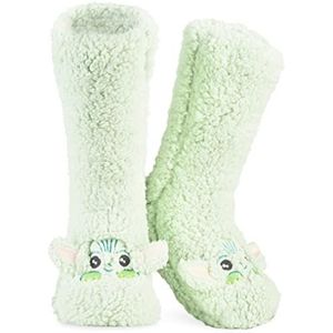 Disney Stitch Fluffy Sokken Vrouwen Super Zachte Fleece Pantoffelsokken Minnie Mouse Baby Yoda Grip Sokken Stitch Geschenken (Groen Mandalorian)