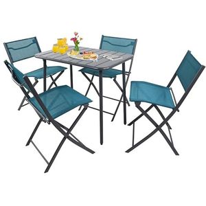 VCM 5-delige set bistroset eettafel tuinset balkonset stoel inklapbare tafel tuin camping Sumila 80x55 turquoise
