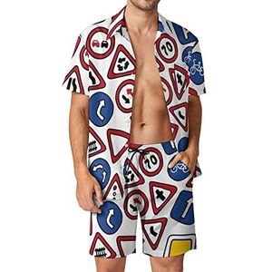 Verkeersborden Hawaiiaanse bijpassende set 2-delige outfits button-down shirts en shorts voor strandvakantie