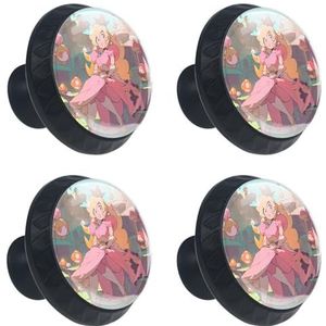 QIAOCEN Princess Peach ABS glazen ronde kastknoppen met schroeven - Set van 4, ideaal voor keukenkasten, slaapkamerdressoirs, kaptafels, badkamerkasten