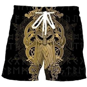 Unisex Viking Odin Tattoo Shorts - Noorse Mythologie Harajuku Street Summer Sneldrogende Ademende Shorts - Modieuze Hiphop 3D Digitaal Bedrukte Casual Shorts (Color : Odin D, Size : M)