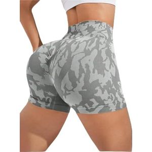 Vrouwen Naadloze Tie Dye Sport Shorts Sexy Yoga Shorts Running Oefening Fitness Shorts Hoge Taille Push Up Workout -Grijs-L
