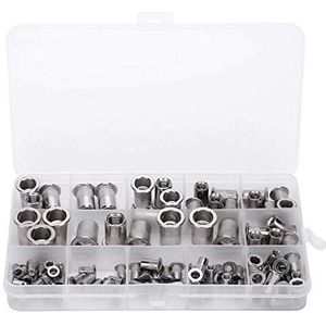 Schroefdraad-inzetmoeren, Roestvrijstalen klinkmoer M3-M10, verpakking van 93 stuks