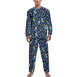 Zeemeermin en dolfijnen zachte heren pyjama set comfortabele lange mouwen loungewear top en broek geschenken S
