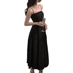 kekafu Zomerse maxi-jurken voor dames, 2024 vintage casual hoge taille slanke A-lijn zoom geplooide overgooiers elegante baljurk, Zwart S, S