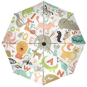Baby Jungle Dier Alfabet Paraplu Automatisch Opvouwbaar Auto Open Sluiten Paraplu's Winddicht UV-bescherming voor Mannen Vrouwen Kinderen