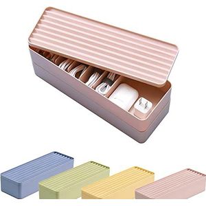 STARRY G Dubbellaagse kabel opgeruimde doos met deksel, 7 roosters kabel organizer box, grote draad opbergdoos voor kabels, oplader stekker, stekkerdozen, effen kleur kabelbeheerdoos (gratis 3M