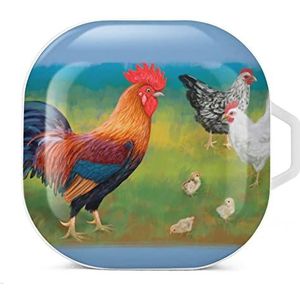 Haan met kippen schilderij oordopjes hoesje compatibel met Samsung hard shell beschermhoes witte stijl