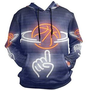 Art Neon Basketbal Hoodie voor Heren Vrouw 3D Print Hoodies Lange Mouwen Sweatshirt Sweat Trui, Mooi, modieus., L