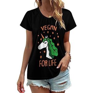 Vegan Eenhoorn Dames V-hals T-shirts Leuke Grafische Korte Mouw Casual Tee Tops L